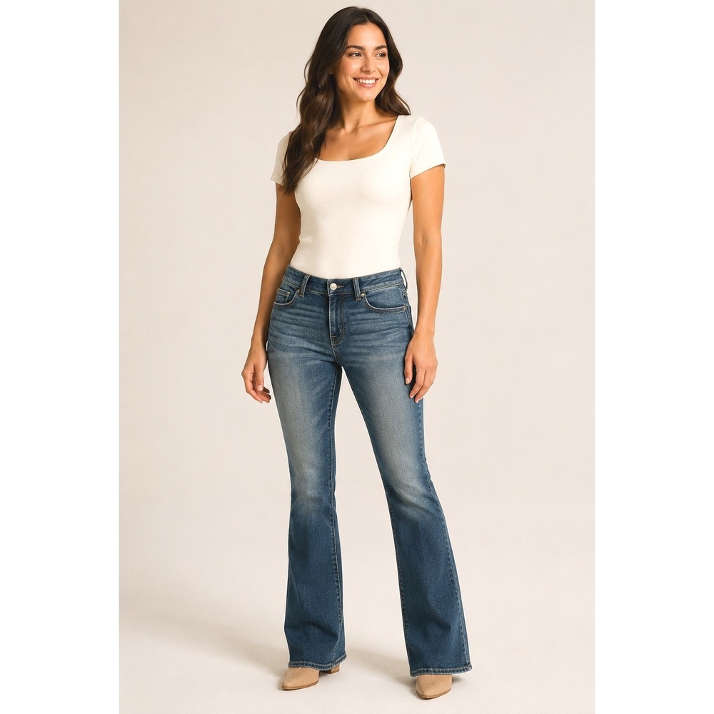 American Eagle Kick Boot Super Stretch Jeans Med Wash Blue 8 Long Bootcut Tall